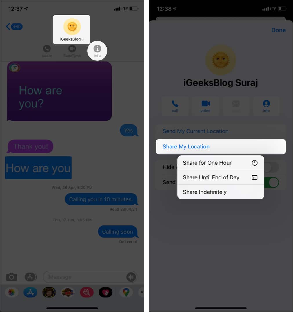 Send your Live Location via iMessage on iPhone