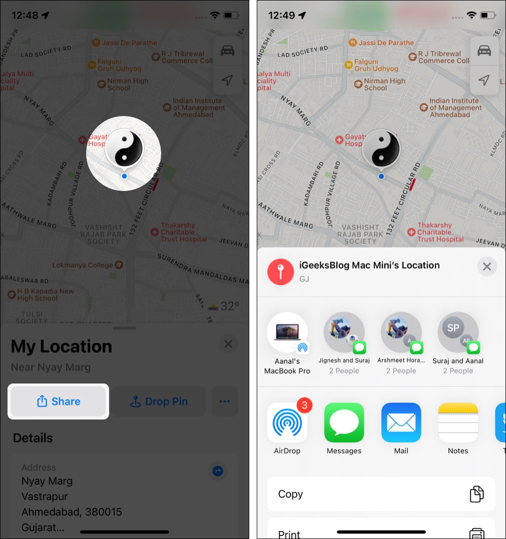 Share your location via iMessage from Apple Maps app