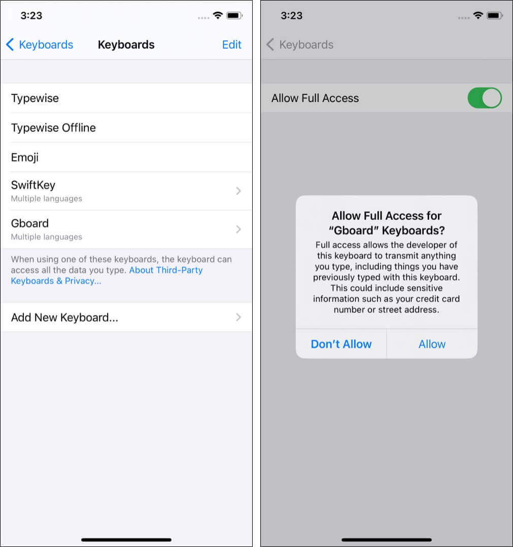 Typewise does not need full access Typewise does not need full access