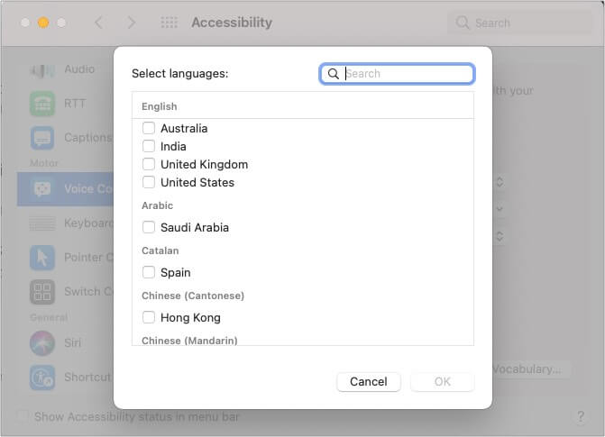 Check your preferred language from the available options on Mac