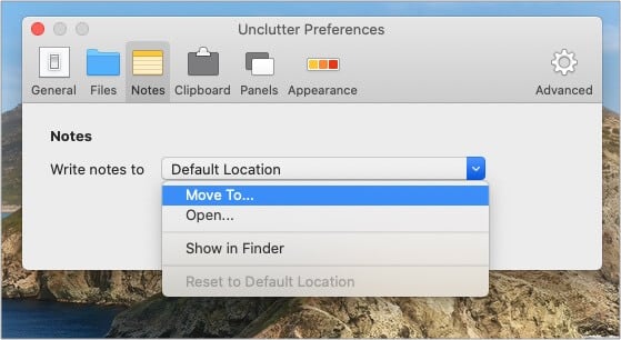 Choose location to save the Unclutter Notes on Mac