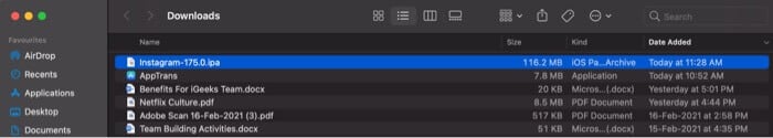 Click on .ipa file just downloaded to install the app on M1 Mac