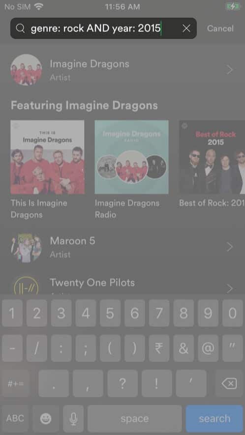 Combine searches in Spotify app on iPhone