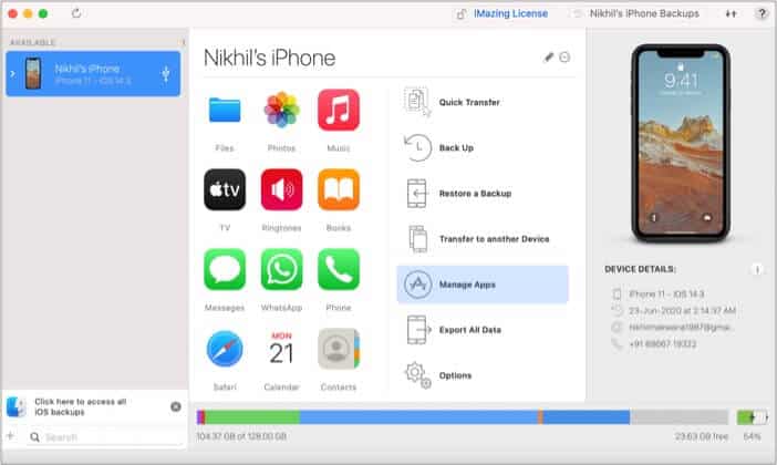 Connect iPhone with your Mac and select Manage Apps tabs