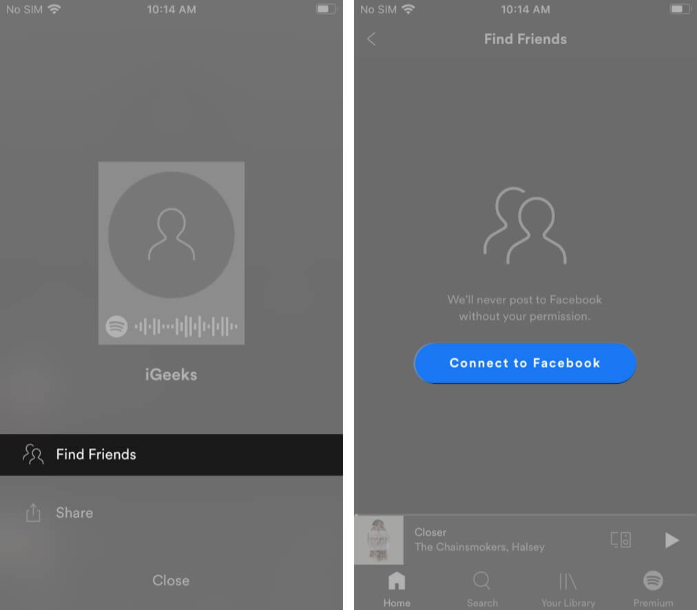 Connect to Facebook to find your friends in Spotify