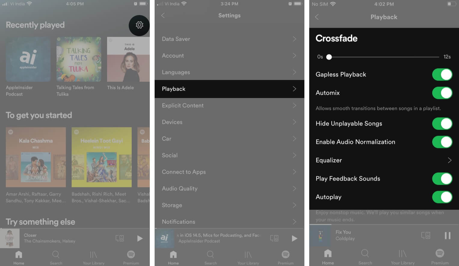 Crossfade feature in Spotify on iPhone