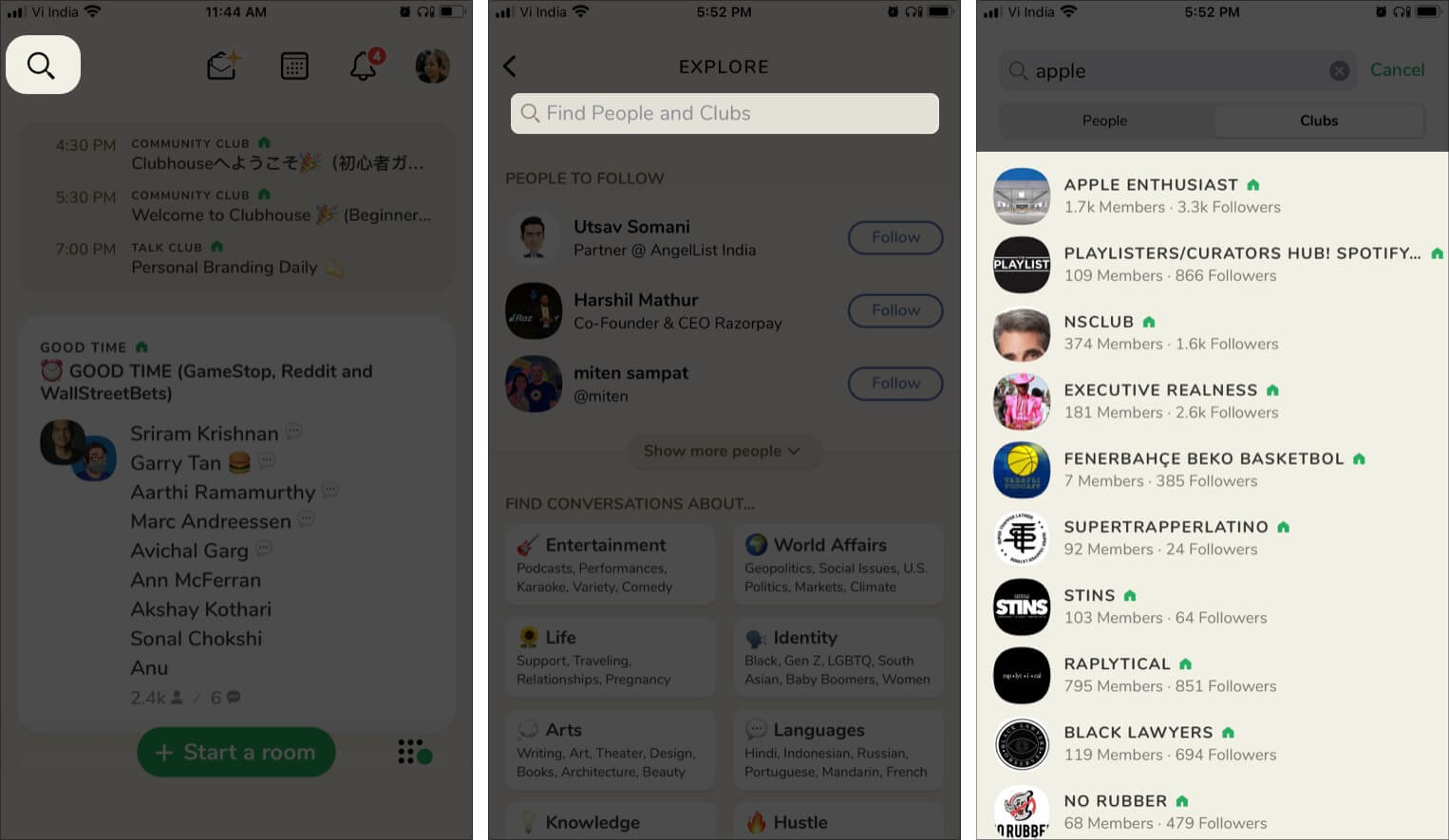 Find clubs on Clubhouse iPhone app