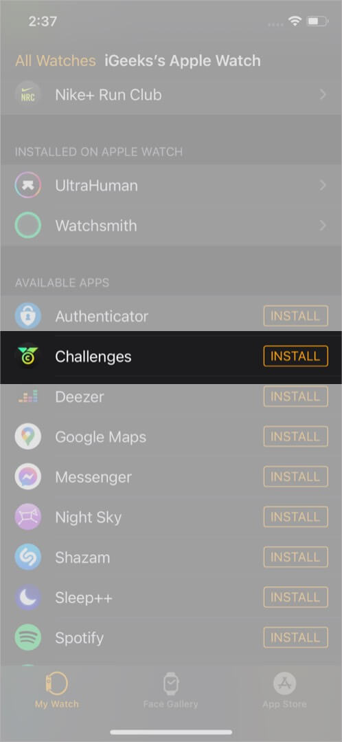 Install Challenges to Apple Watch