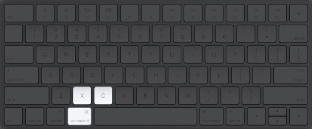 Press Command+C to copy or Command+X to cut on Mac keyboard