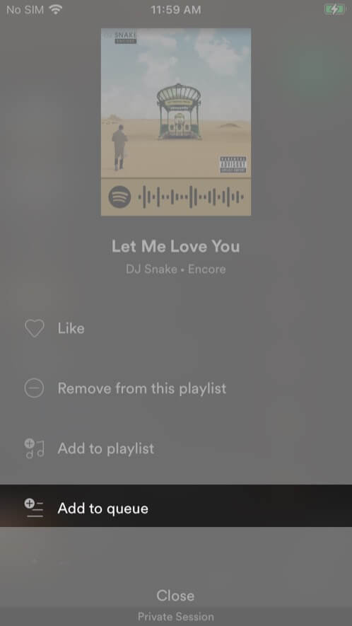 Quickly add track to your Now Playing queue in Spotify iPhone app