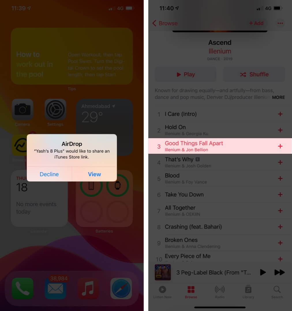 Receiver can tap on it and be redirected to the Music app