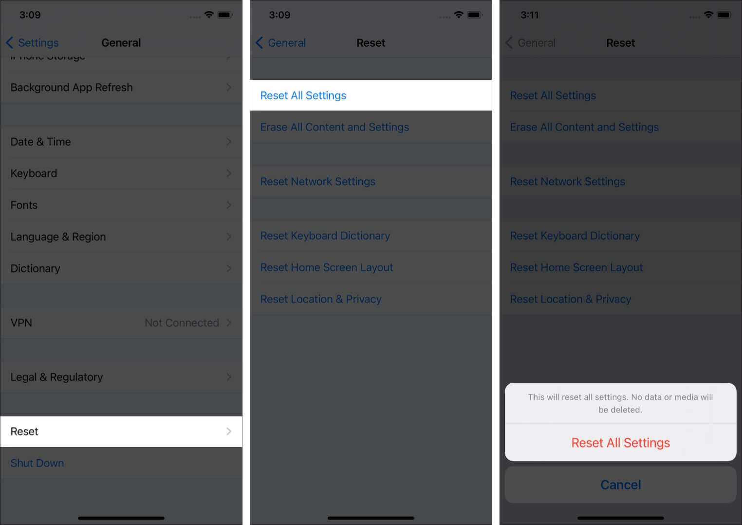 Reset All Settings on iPhone