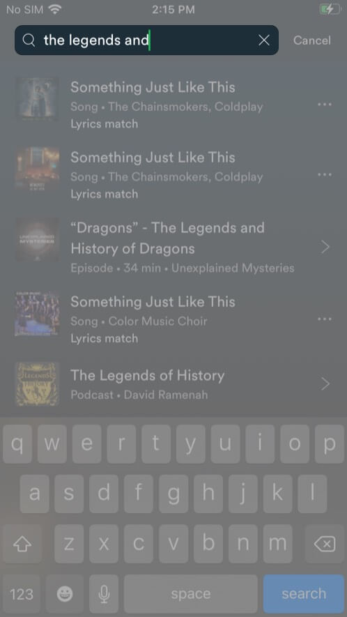 Search by lyrics in Spotify app on iPhone