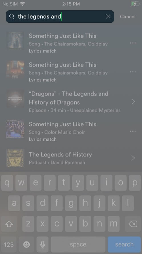 Search by lyrics in Spotify app on iPhone