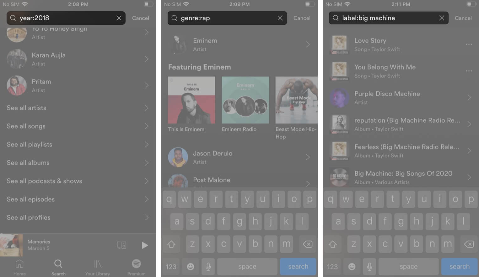 Search by year, genre, or label in Spotify app on iPhone
