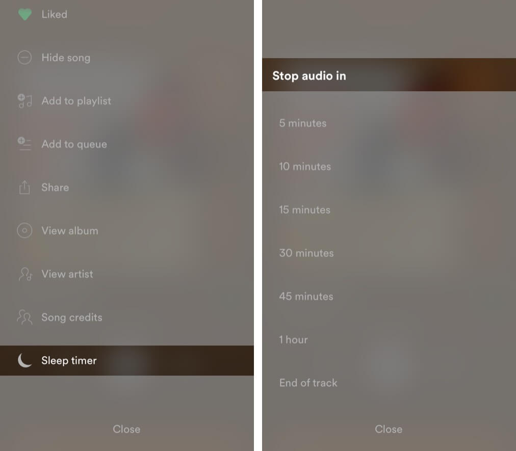 Sleep timer in Spotify on iPhone