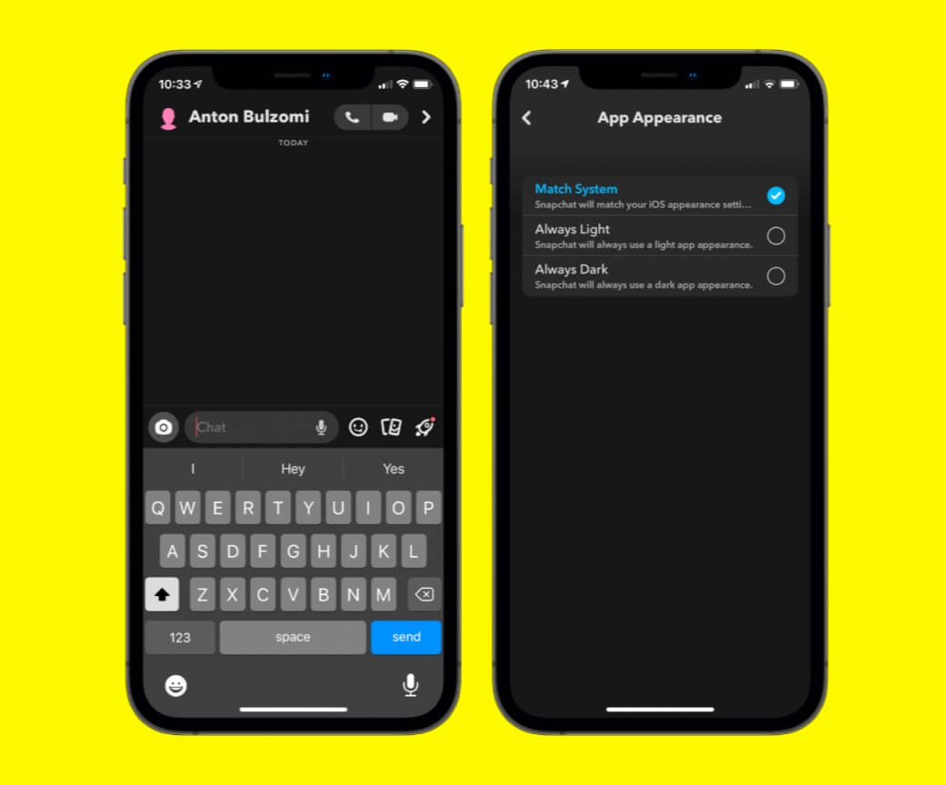 Snapchat Dark Mode on iPhone