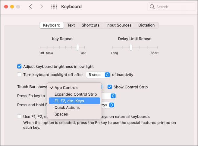 Используйте Touch Bar только для функциональной клавиши