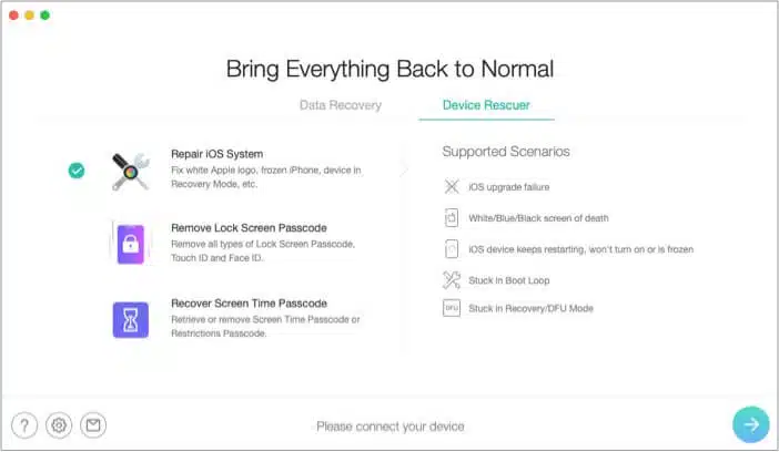 Хорошо продуманная и организованная страница приложения для восстановления данных iPhone PhoneRescue