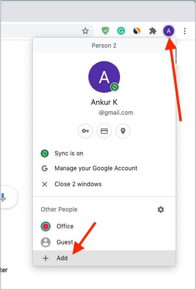 Add different profiles like personal, office, wife, or guest browser