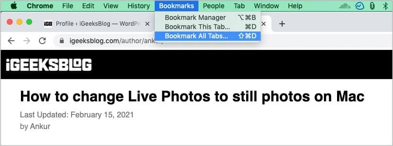Bookmark all open Chrome tabs on Mac