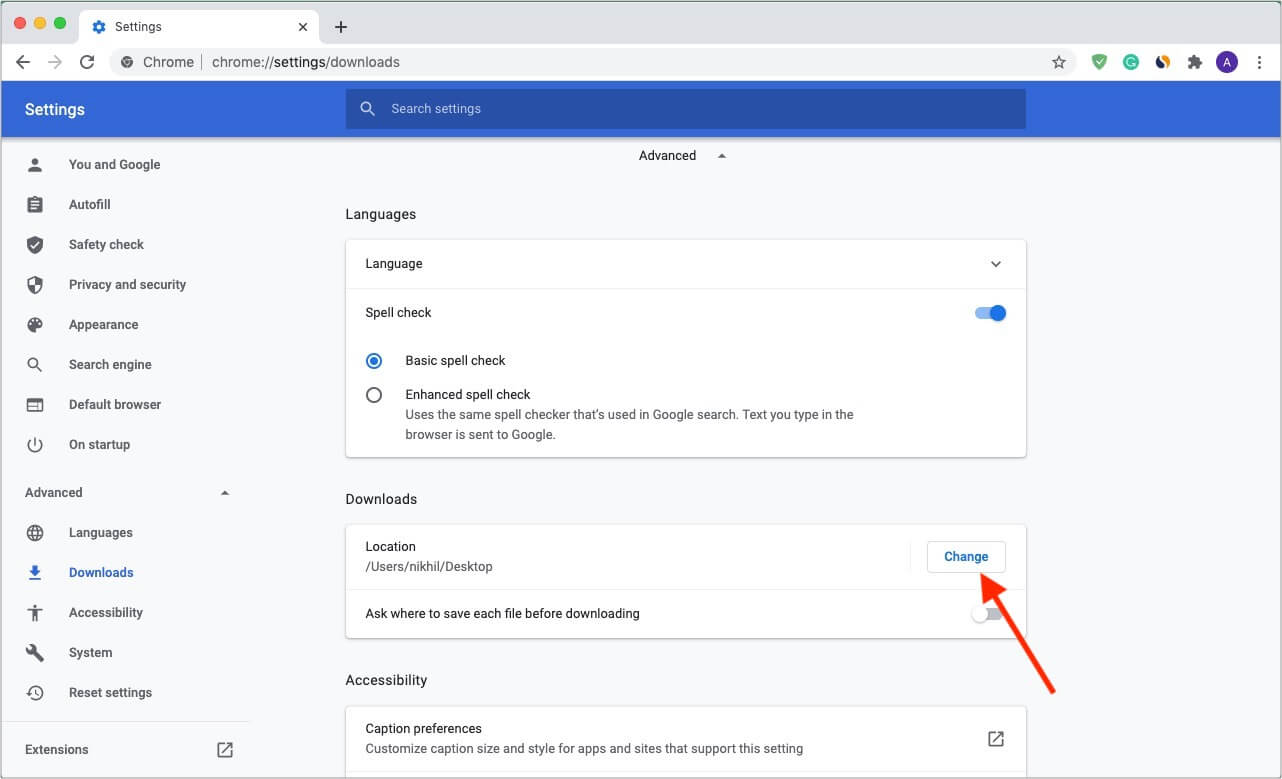 Change Chrome download location on Mac