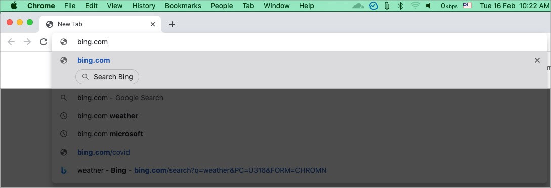 Type Bing.com and click Search Bing