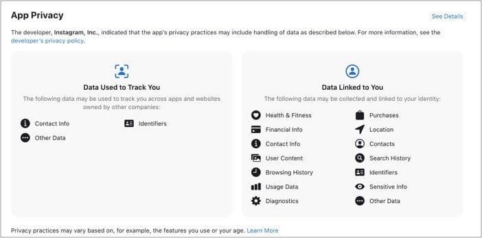 Apple Privacy Label Screenshot