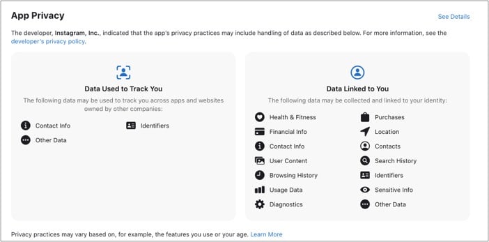 Apple privacy label screenshot