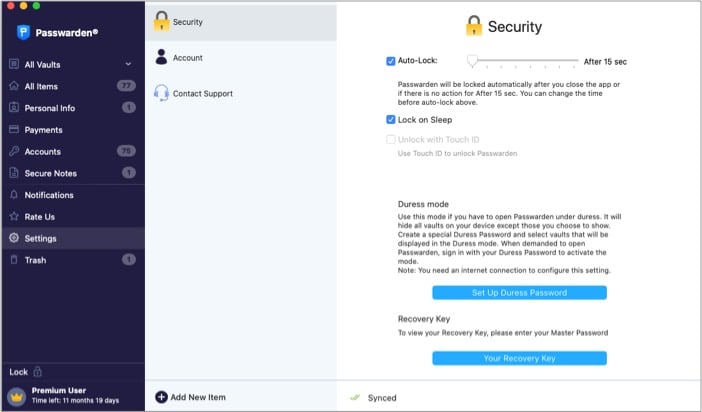 Auto-Lock in Passwarden Mac app