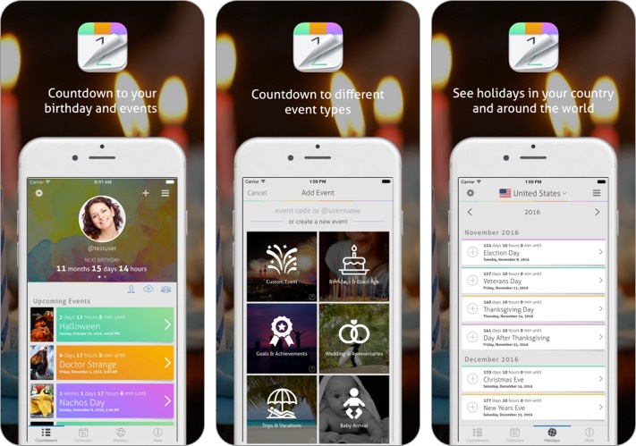 Countdown+ Calendar birthday reminder app for iPhone