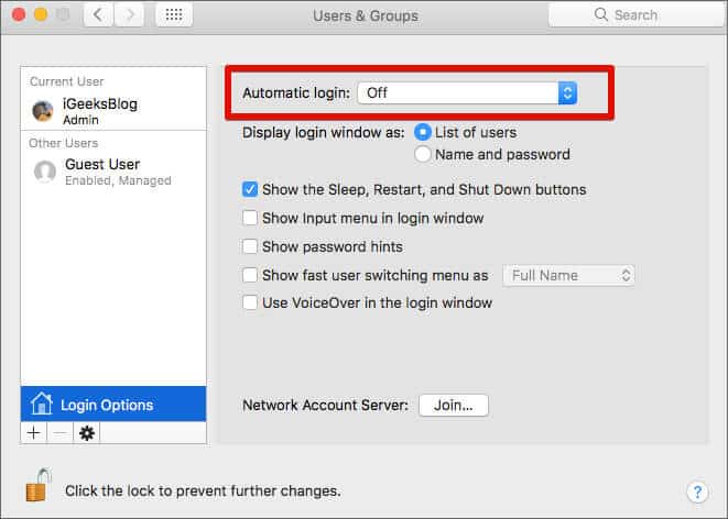 Disable Automatic Login on Mac