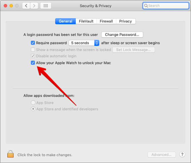 Enable Allow Apple Watch to Unlock on your Mac