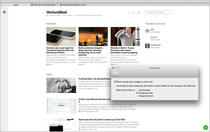Feedly best RSS reader app for Mac