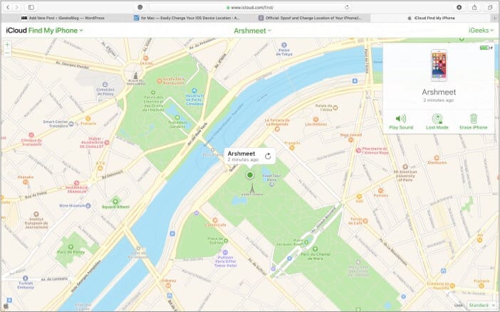 GPS location of your iOS device is simulated to the desired location