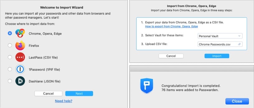 Import Wizard Support Password Managers Formats In Passwarden Mac App