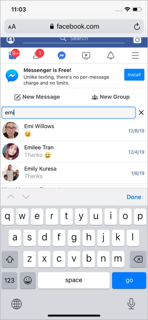 See Facebook chat history in a browser on iPhone