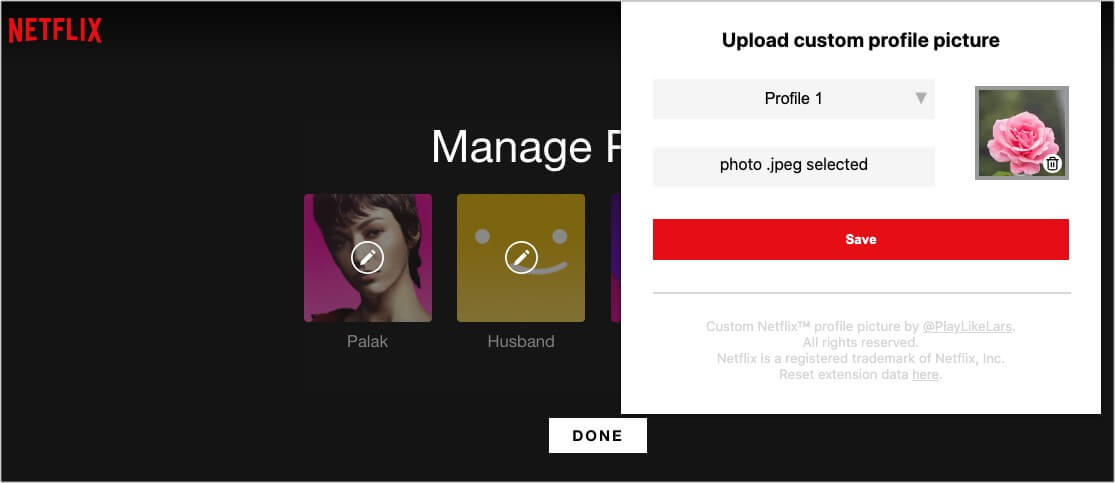 Select a photo from your computer and then tap save