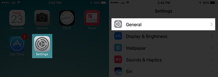 Tap on Settings Then General on iPhone 7 Plus