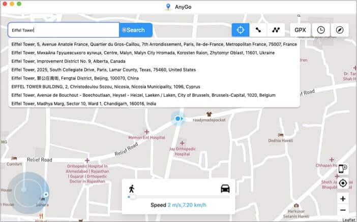 Tap the search bar type and select the location in iToolab app for Mac