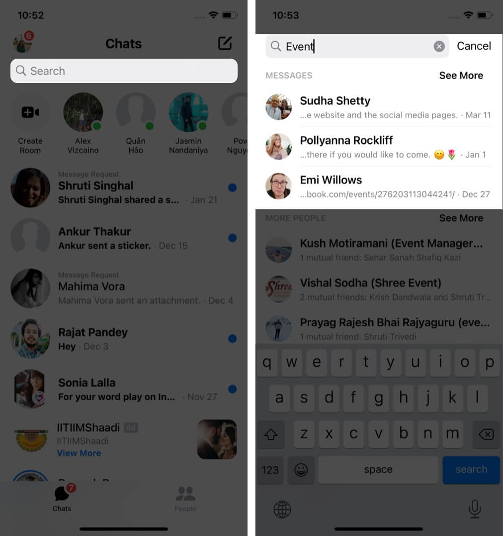 View Facebook chat history in Messenger app On iPhone