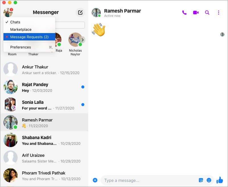 View message requests on Facebook Messenger on desktop