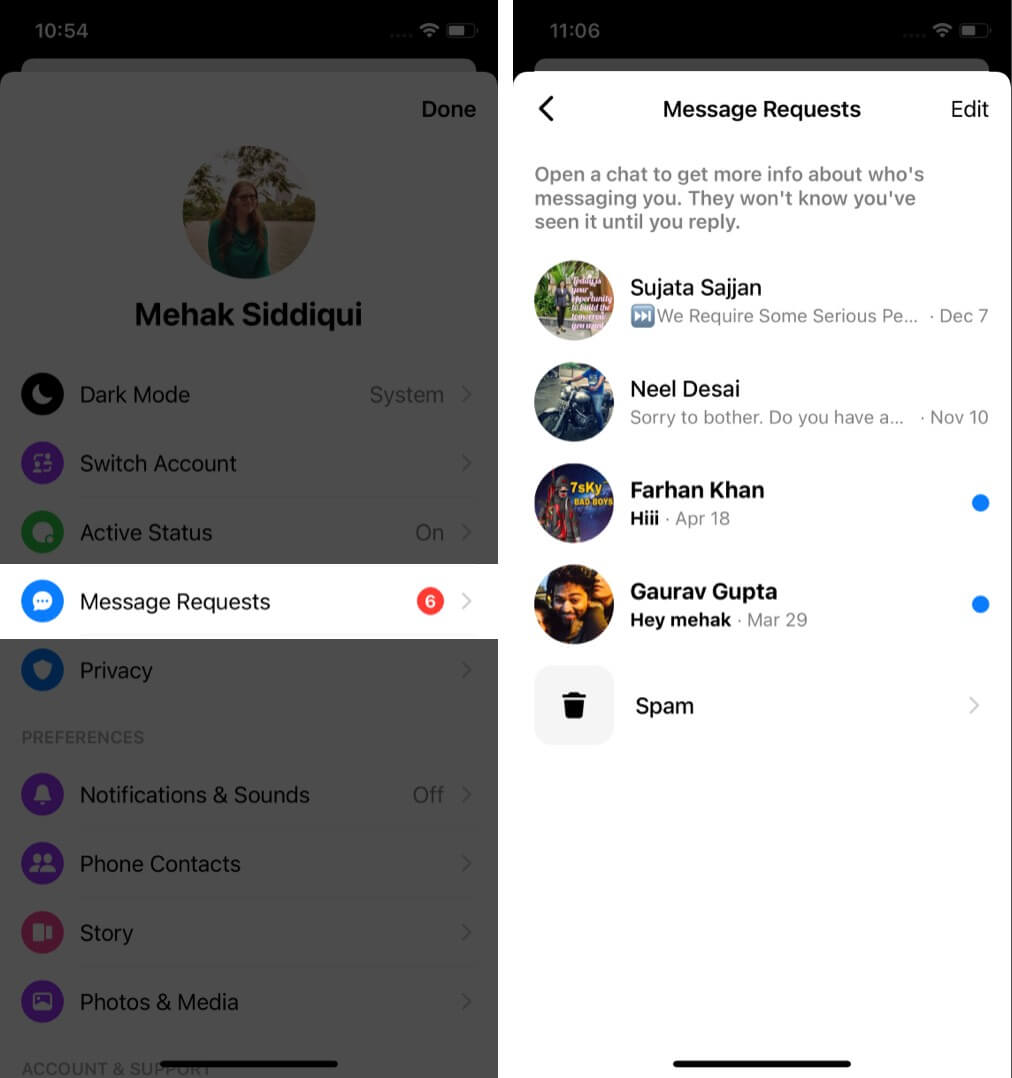 View message requests on Facebook Messenger on iPhone