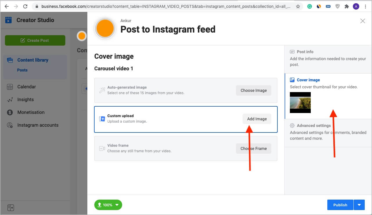 Add Custom Thumbnail using Instagram Creator Studio