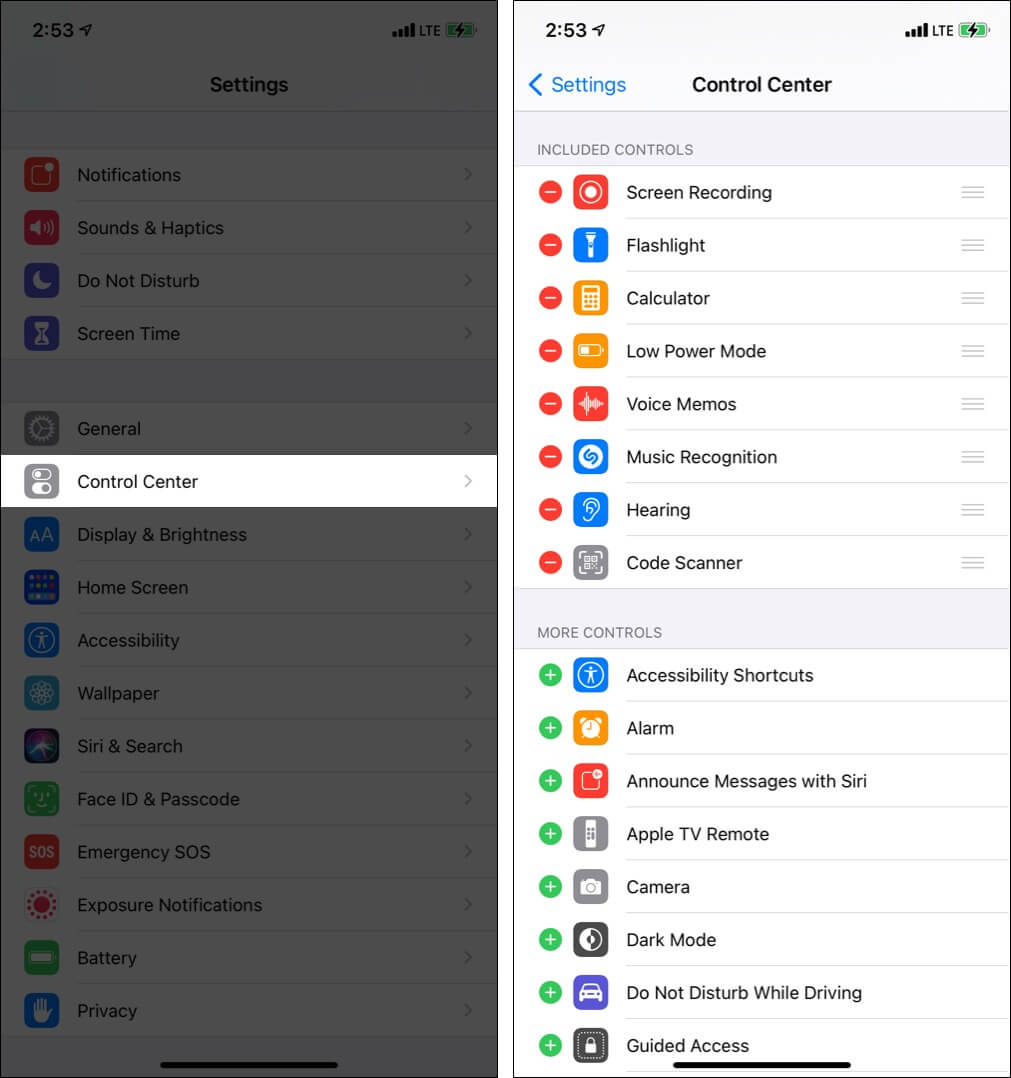 Customize iPhone Control Center in iOS 14