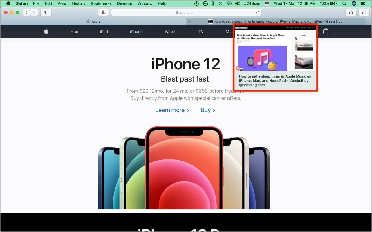 safari tab preview