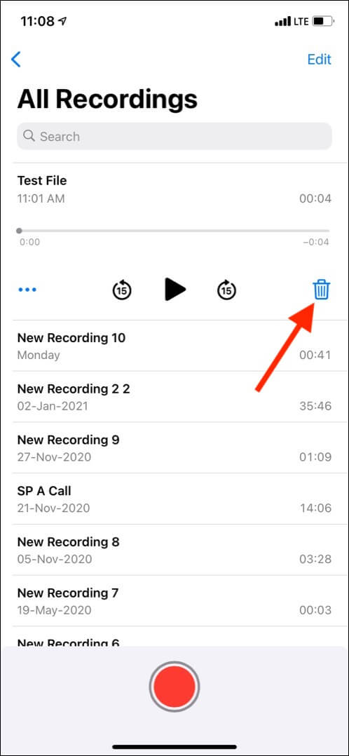 How to delete a voice recording