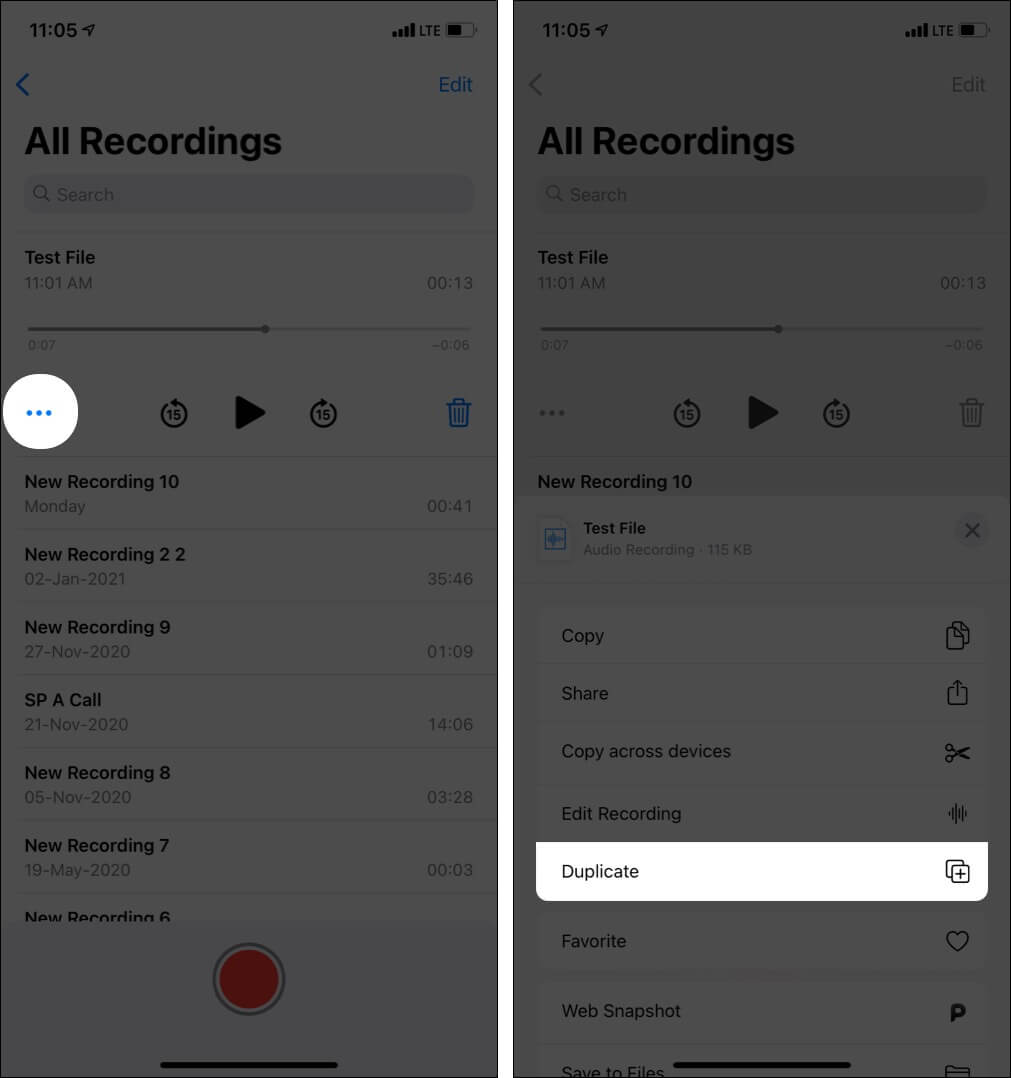 How to duplicate a recording