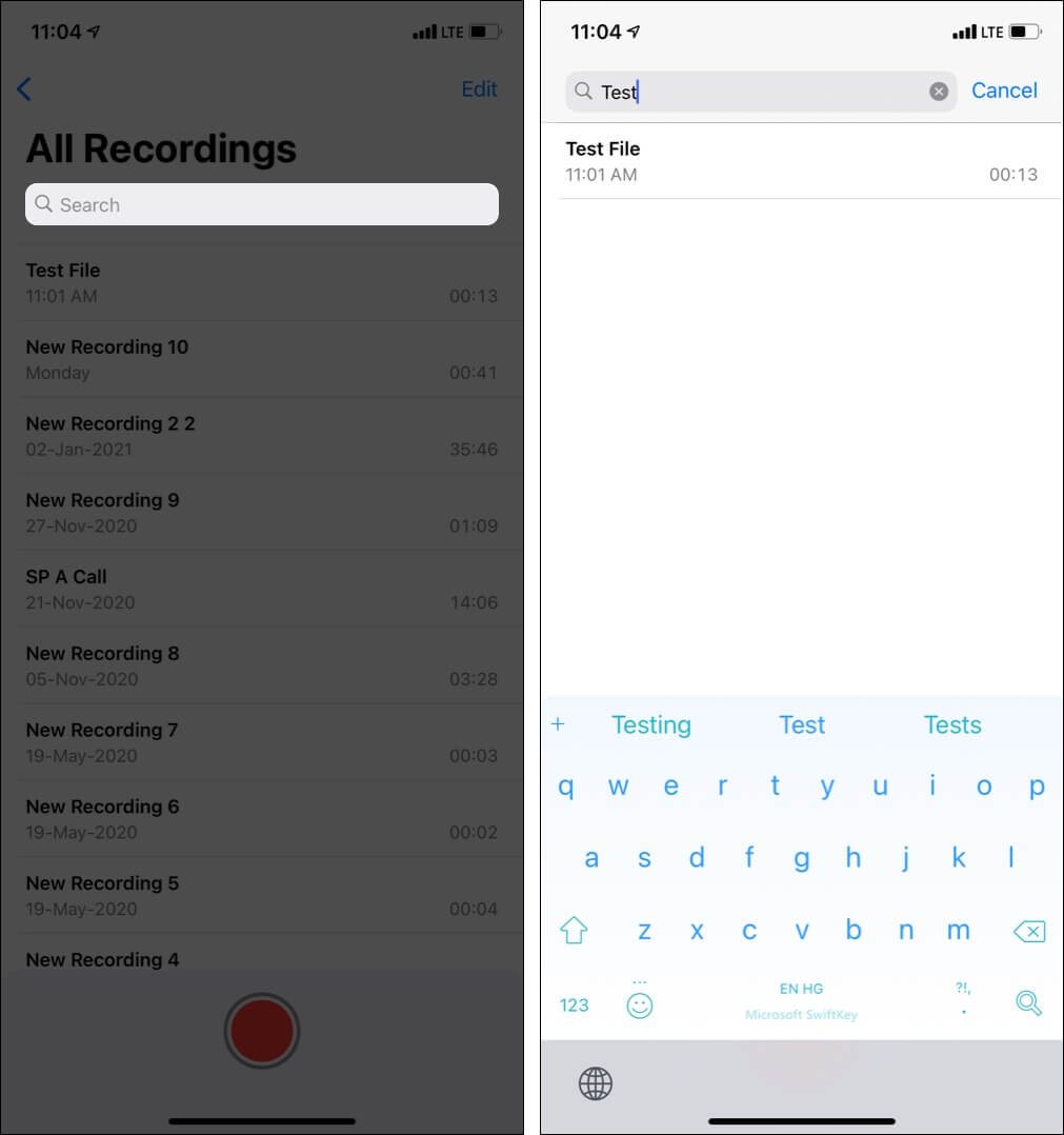 How to search for a recording