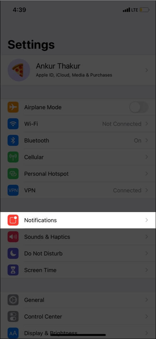 Open iPhone Settings app and tap Notifications